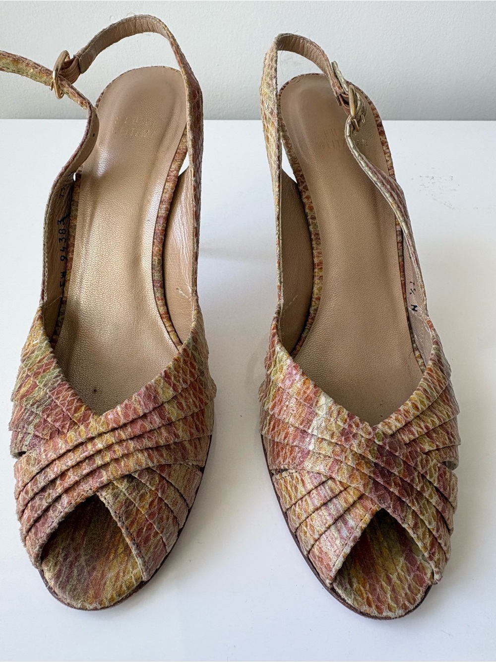 Vintage Stuart Weitzman Pastel Snakeskin Slingback Peep Toe Heels